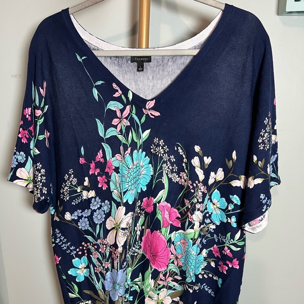 Floral Print Navy Top by Talbots